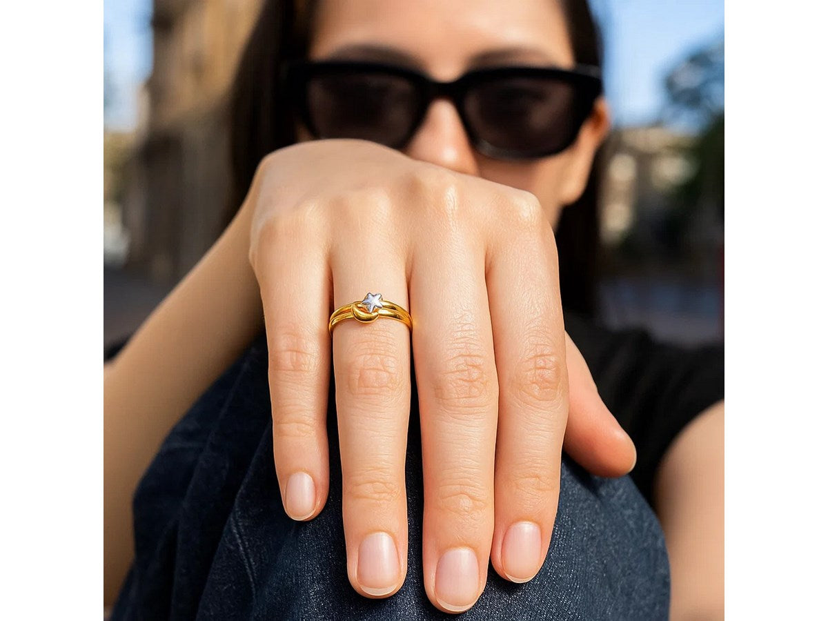 Celestial Star & Moon Diamond Cut Ring