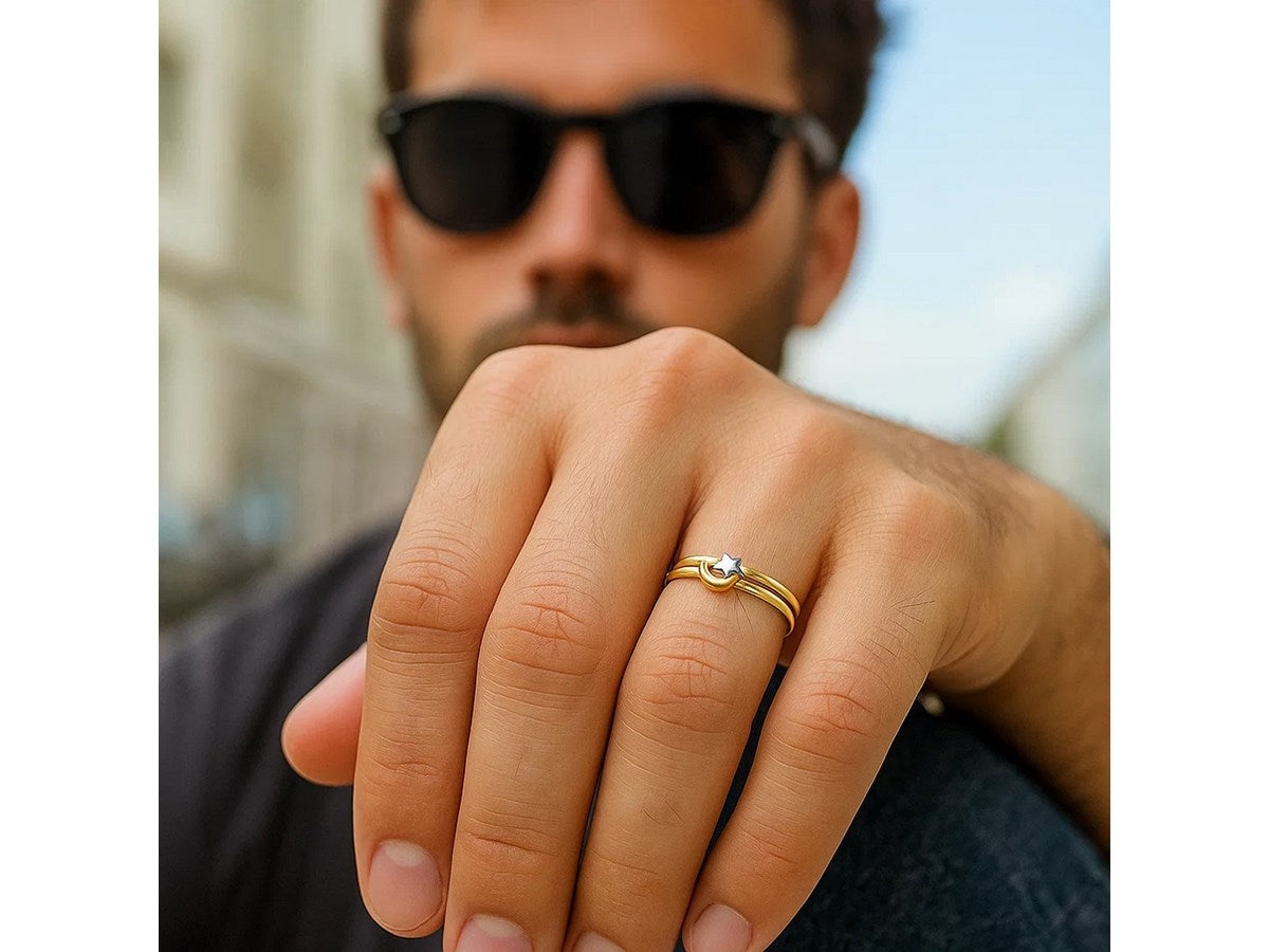 Celestial Star & Moon Diamond Cut Ring