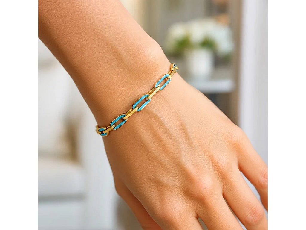 Turquoise Paperclip Link Bracelet 7mm Contemporary Style