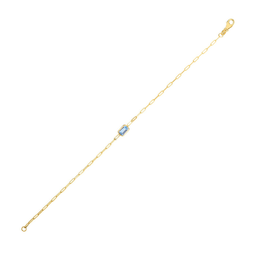 Blue Topaz Paperclip Chain Bracelet 1.5mm Minimalist Style