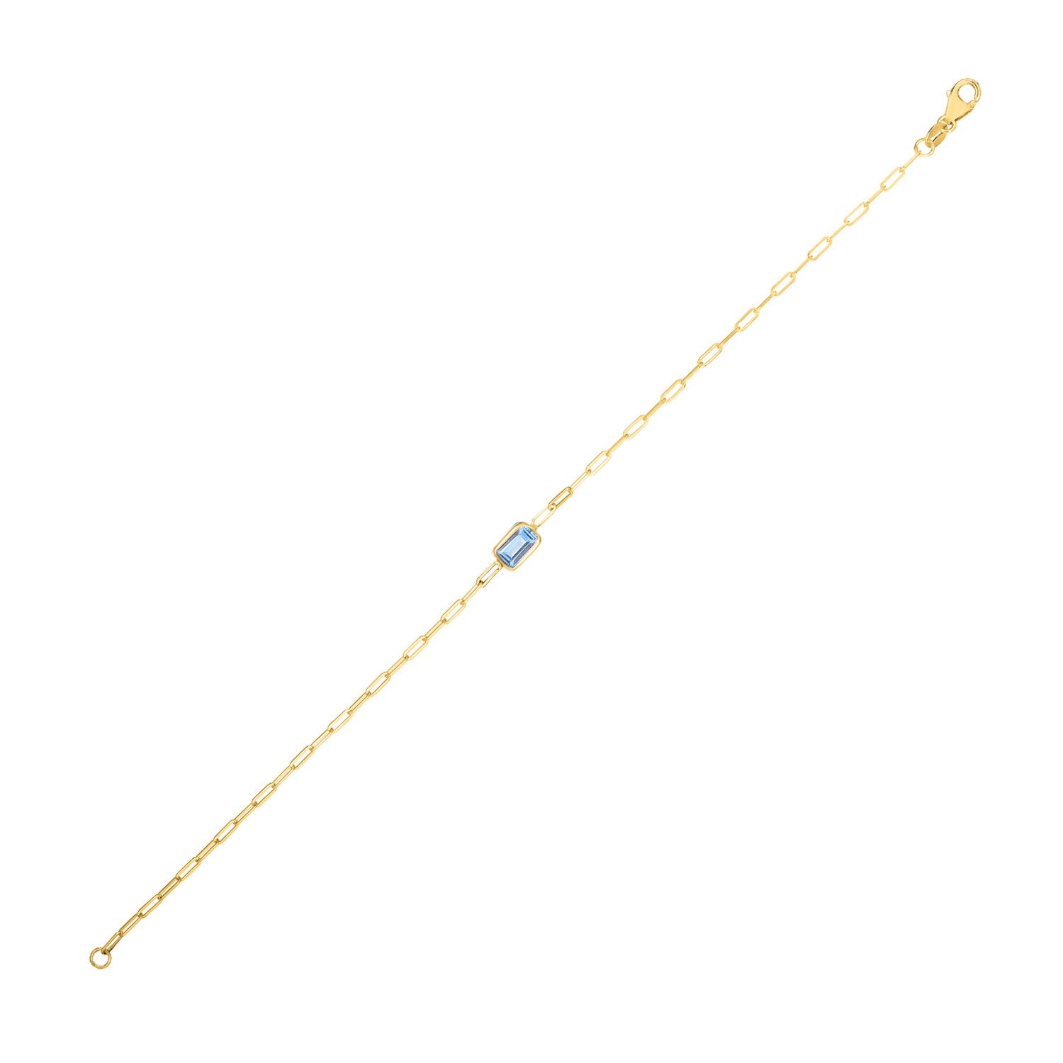 Blue Topaz Paperclip Chain Bracelet 1.5mm Minimalist Style