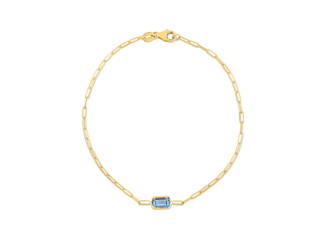 Blue Topaz Paperclip Chain Bracelet 1.5mm Minimalist Style