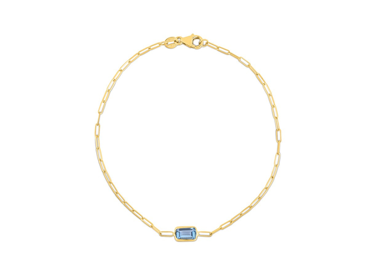 Blue Topaz Paperclip Chain Bracelet 1.5mm Minimalist Style