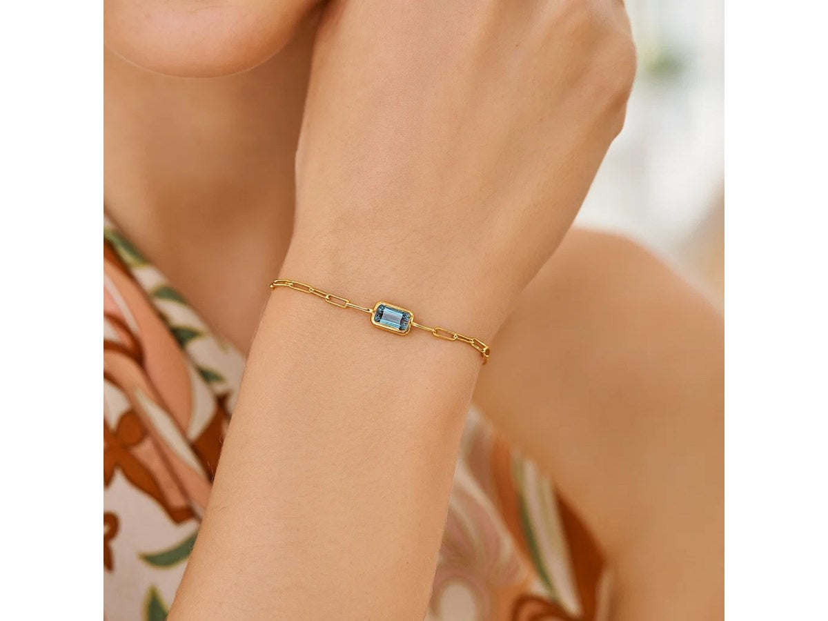Blue Topaz Paperclip Chain Bracelet 1.5mm Minimalist Style