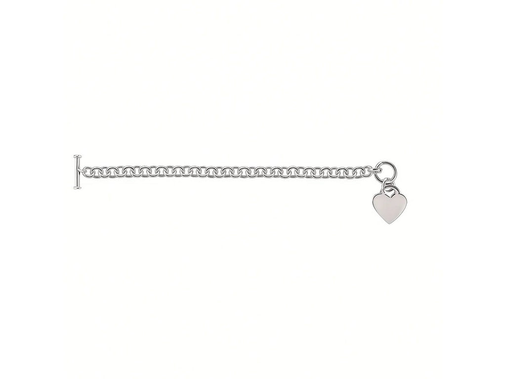 Heart Toggle Charm Rolo Chain Bracelet 7.95mm in Rhodium Sterling Silver