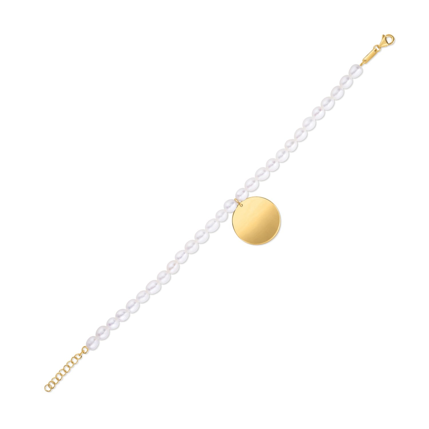 Pearl Tag Charm Link Bracelet 8"