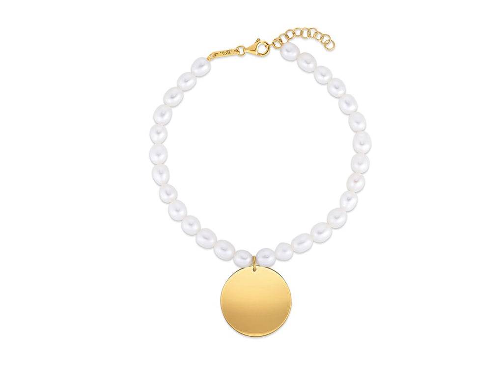 Pearl Tag Charm Link Bracelet 8"