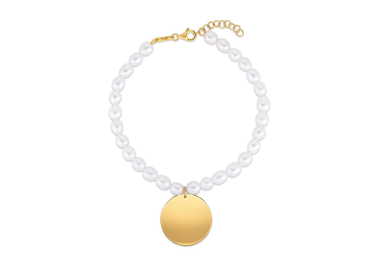 Pearl Tag Charm Link Bracelet 8"