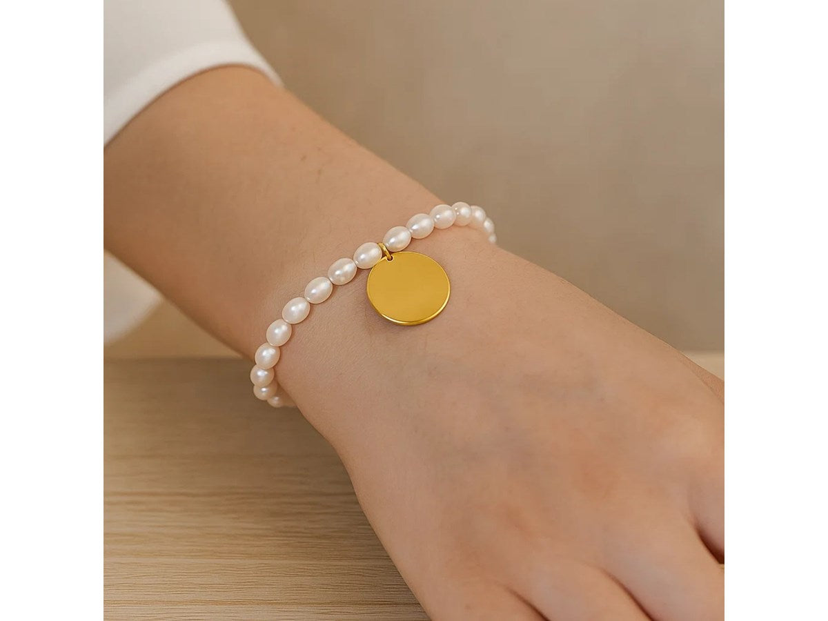 Pearl Tag Charm Link Bracelet 8"