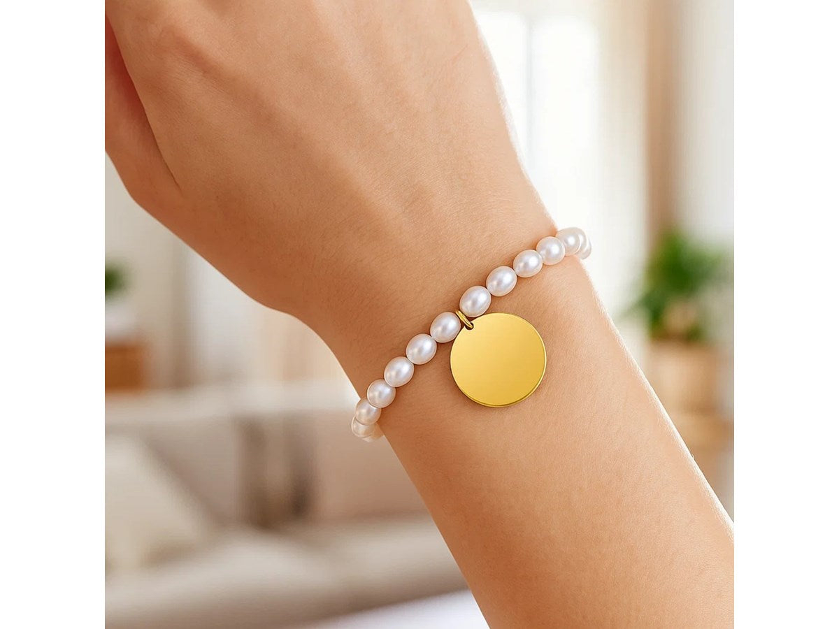 Pearl Tag Charm Link Bracelet 8"