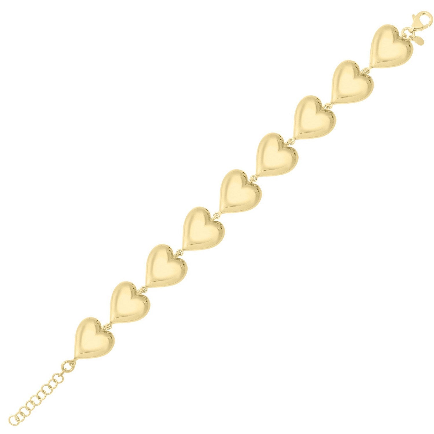 Puffed Heart Charm Bracelet in Yellow Plated Sterling Silver