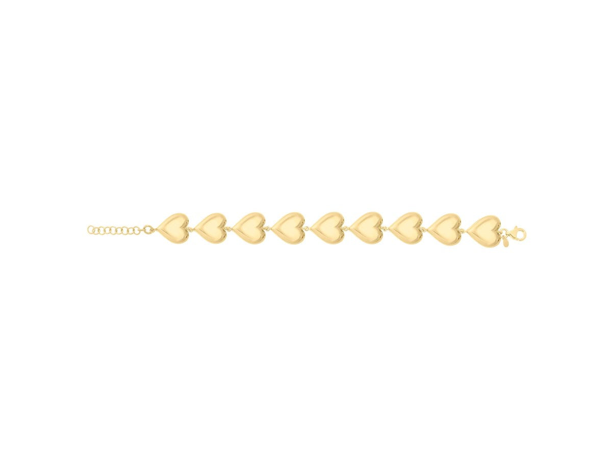 Puffed Heart Charm Bracelet in Yellow Plated Sterling Silver