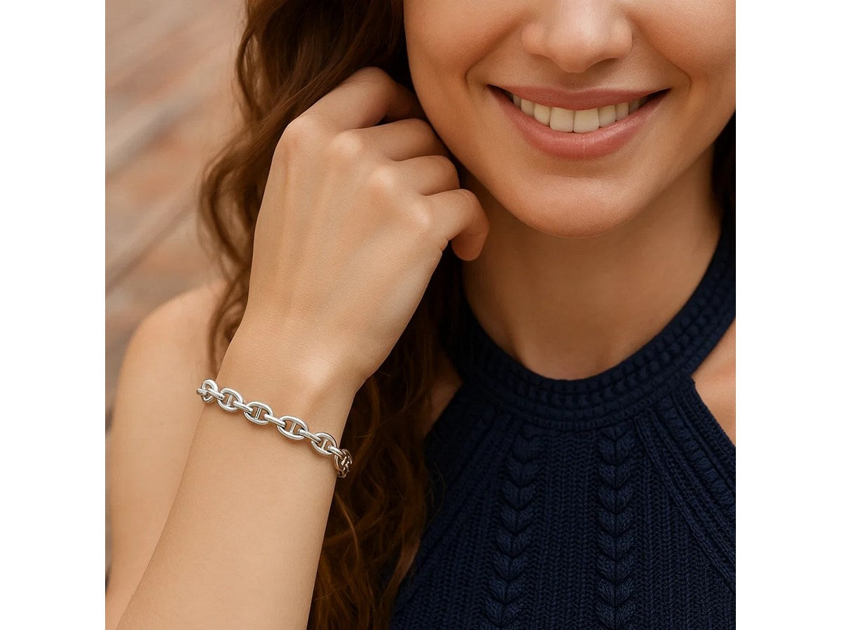 Puffed Mariner Link Bracelet 5.9mm in Rhodium Sterling Silver