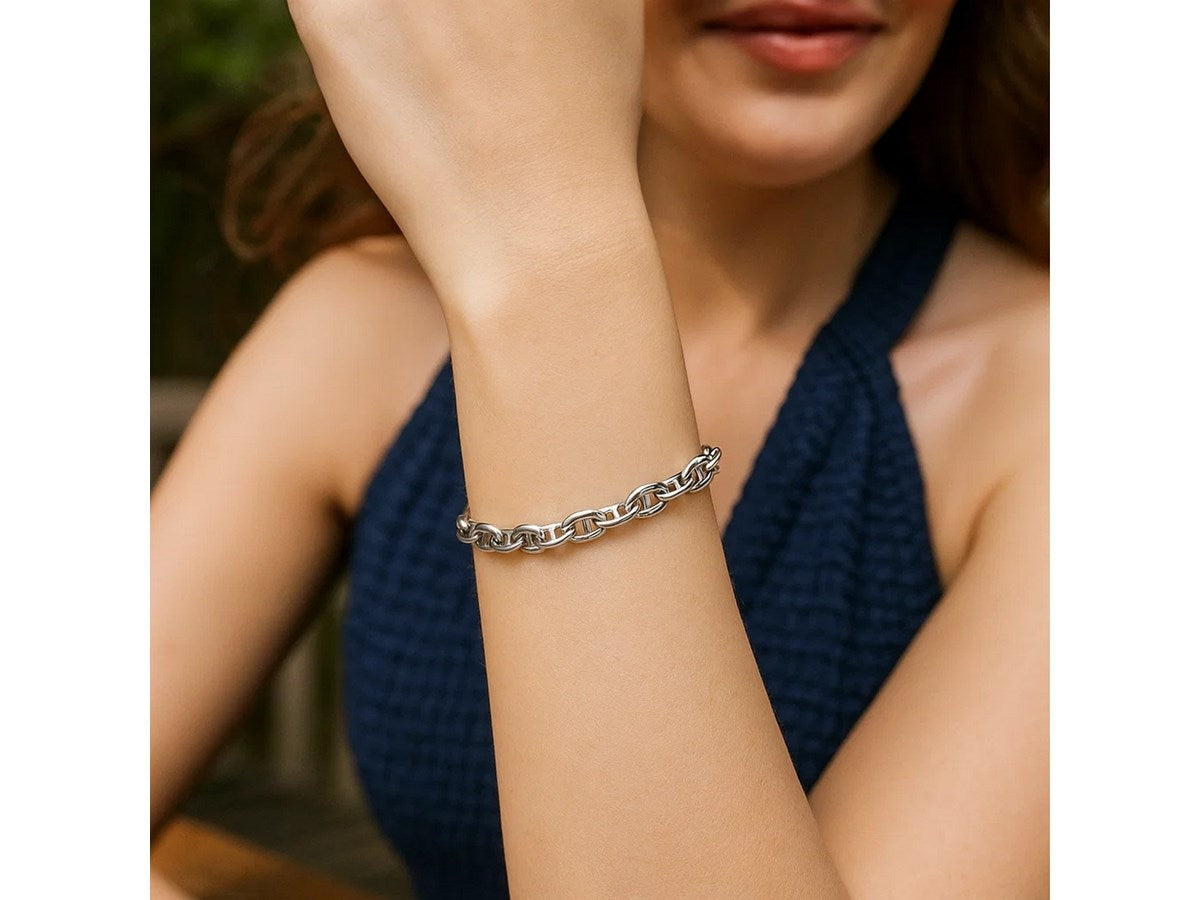 Puffed Mariner Link Bracelet 5.9mm in Rhodium Sterling Silver