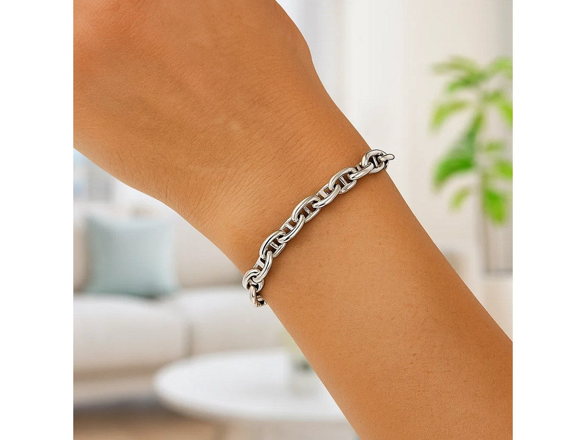 Puffed Mariner Link Bracelet 5.9mm in Rhodium Sterling Silver