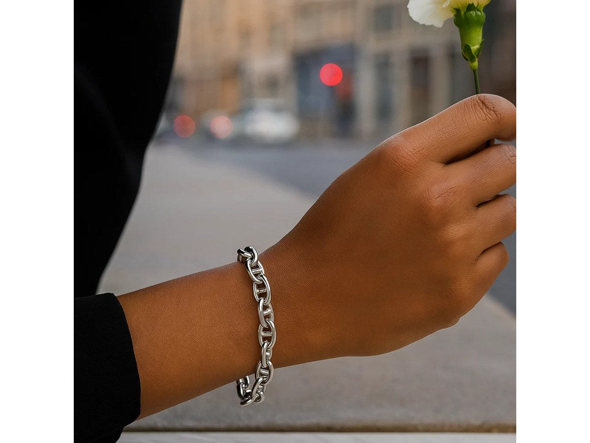 Puffed Mariner Link Bracelet 5.9mm in Rhodium Sterling Silver