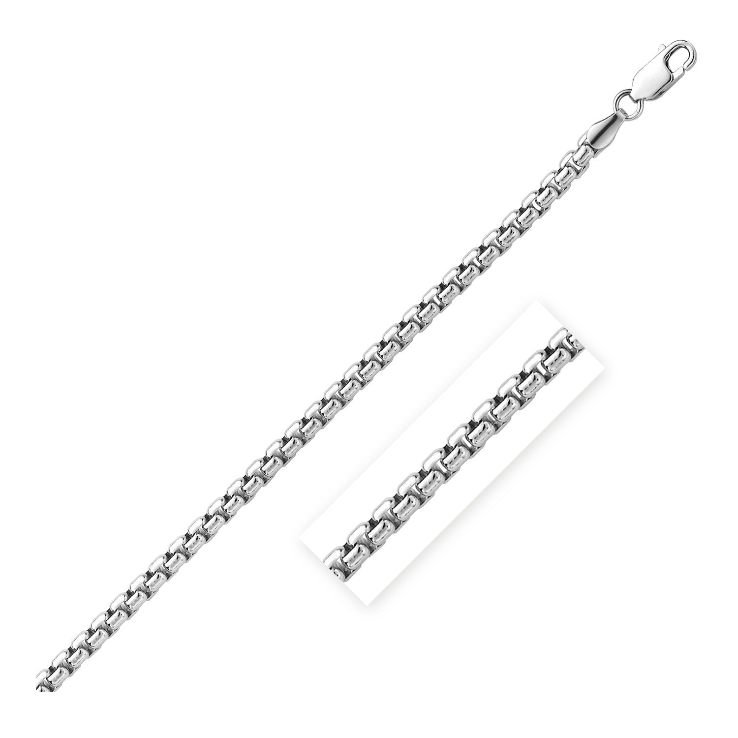 Round Box Chain Bracelet 5.2mm in Rhodium Sterling Silver