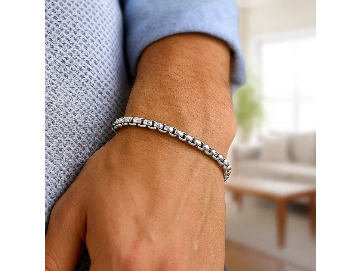 Round Box Chain Bracelet 5.2mm in Rhodium Sterling Silver