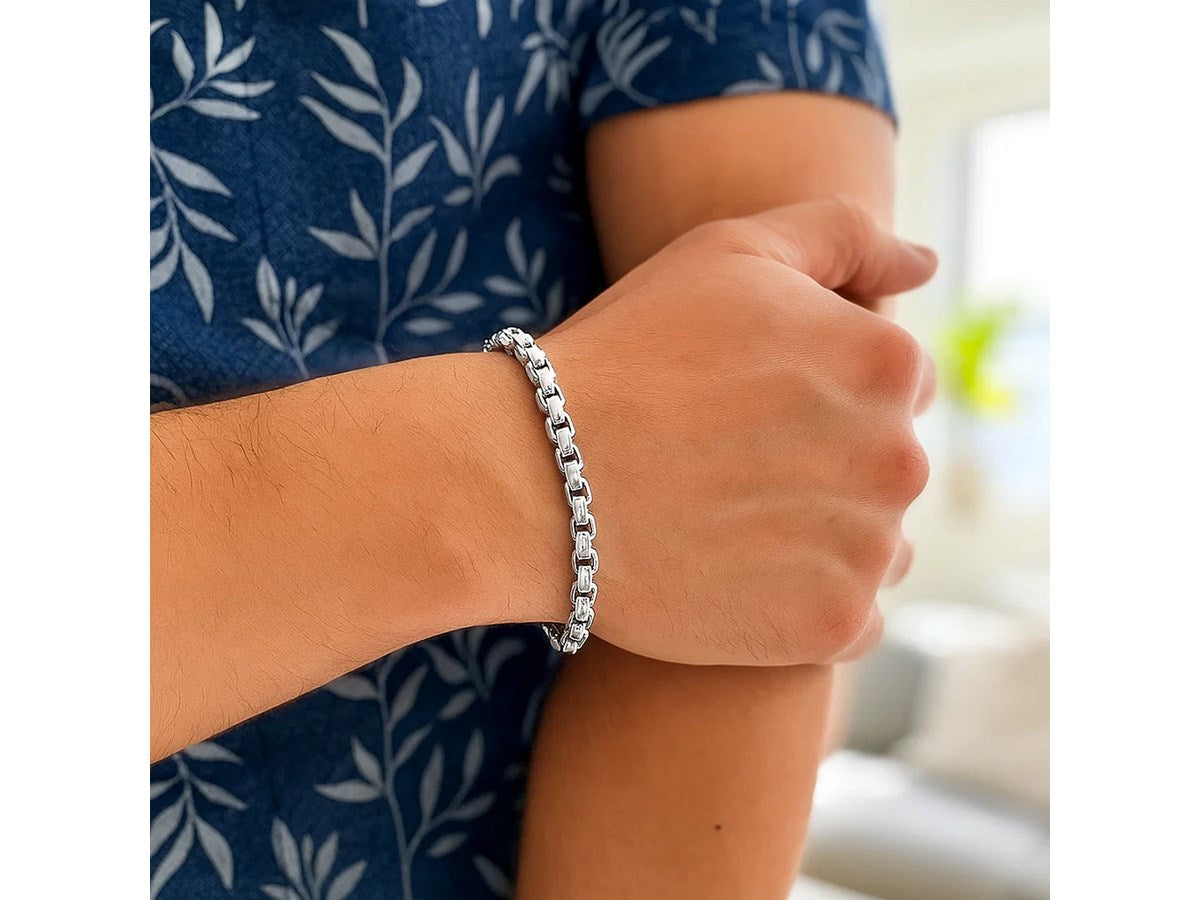Round Box Chain Bracelet 5.2mm in Rhodium Sterling Silver