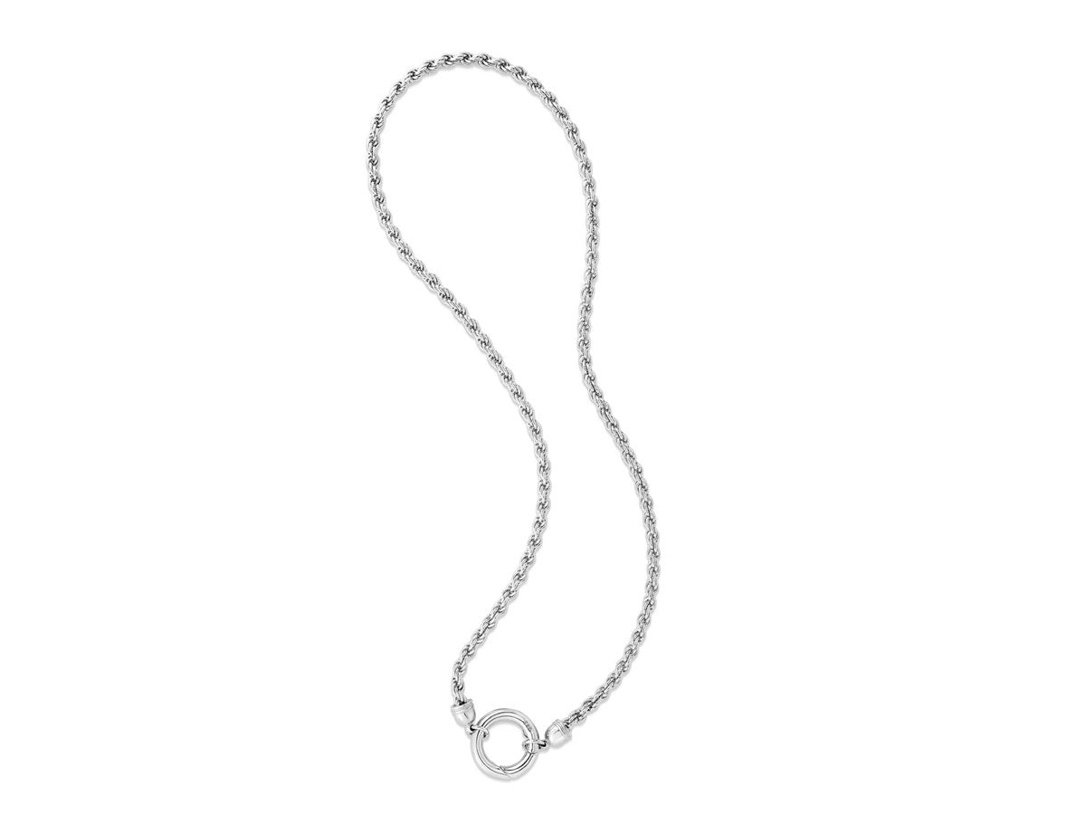 Rhodium Rope Chain Necklace with Push Lock Clasp