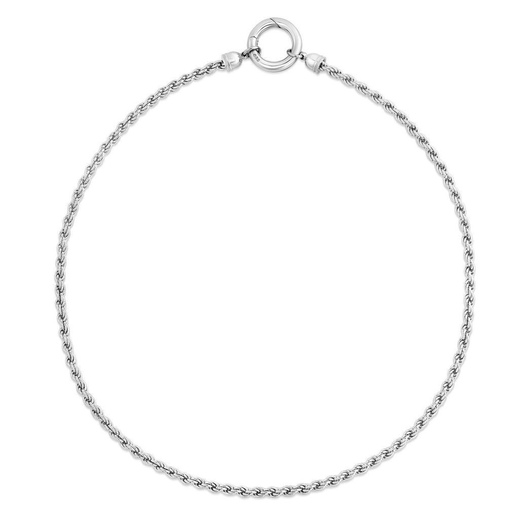 Rhodium Rope Chain Necklace with Push Lock Clasp
