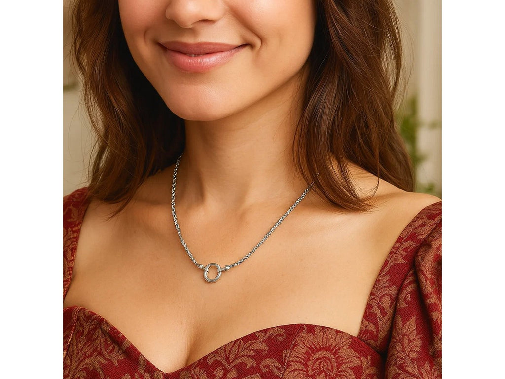 Rhodium Rope Chain Necklace with Push Lock Clasp