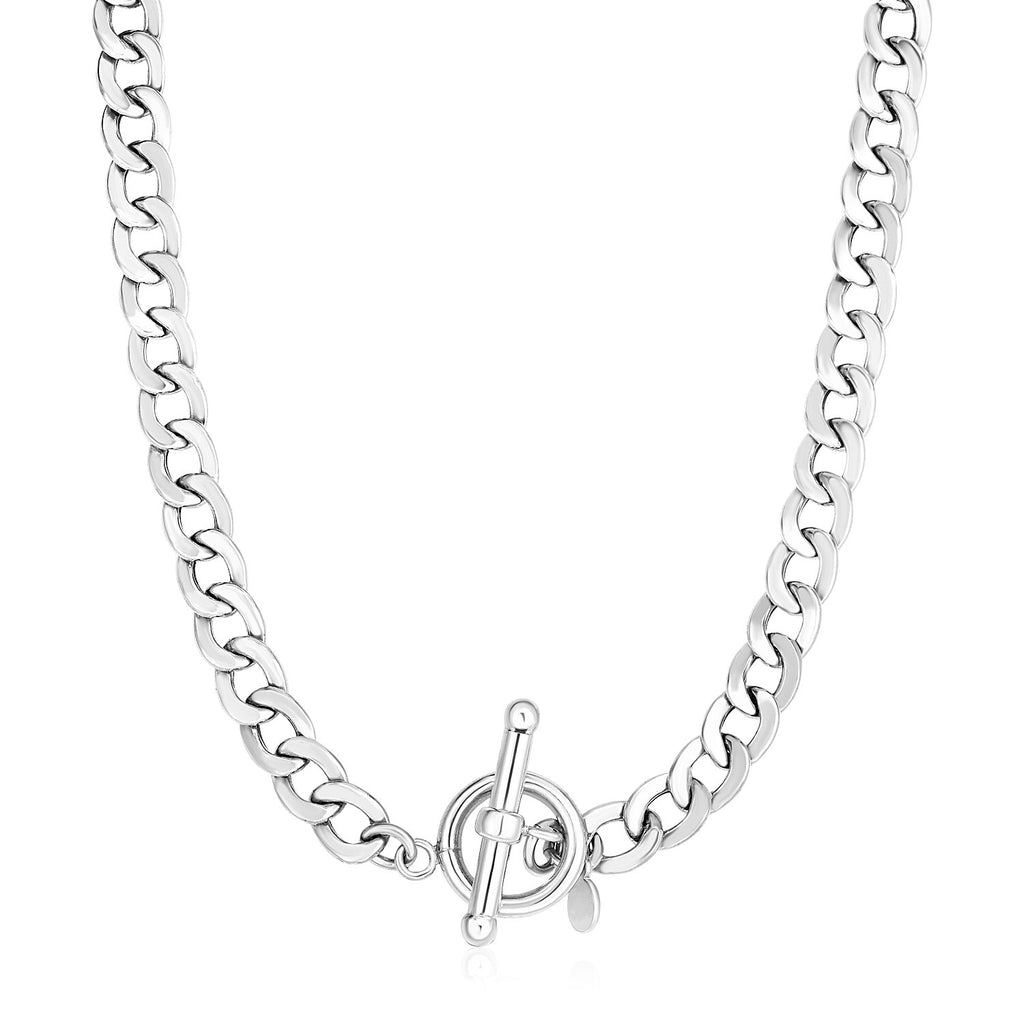 Wide Link Toggle Chain Necklace in Sterling Silver