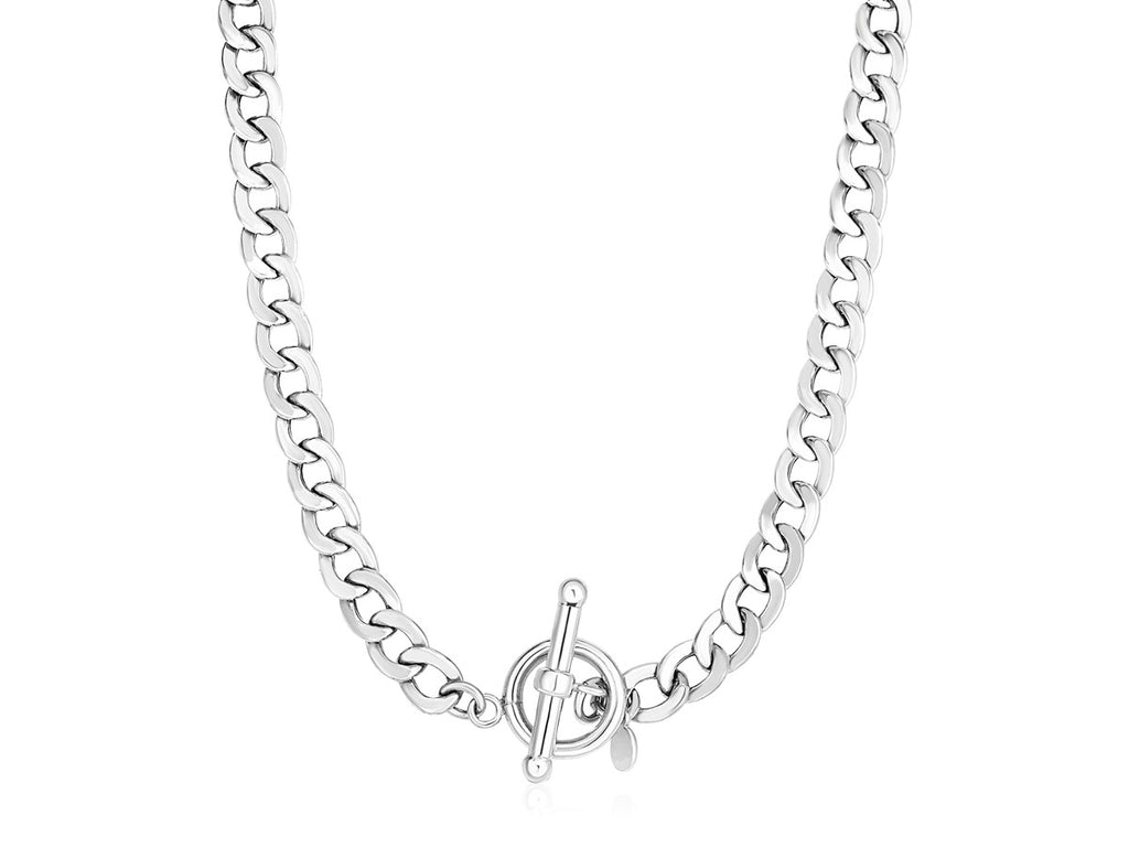 Wide Link Toggle Chain Necklace in Sterling Silver