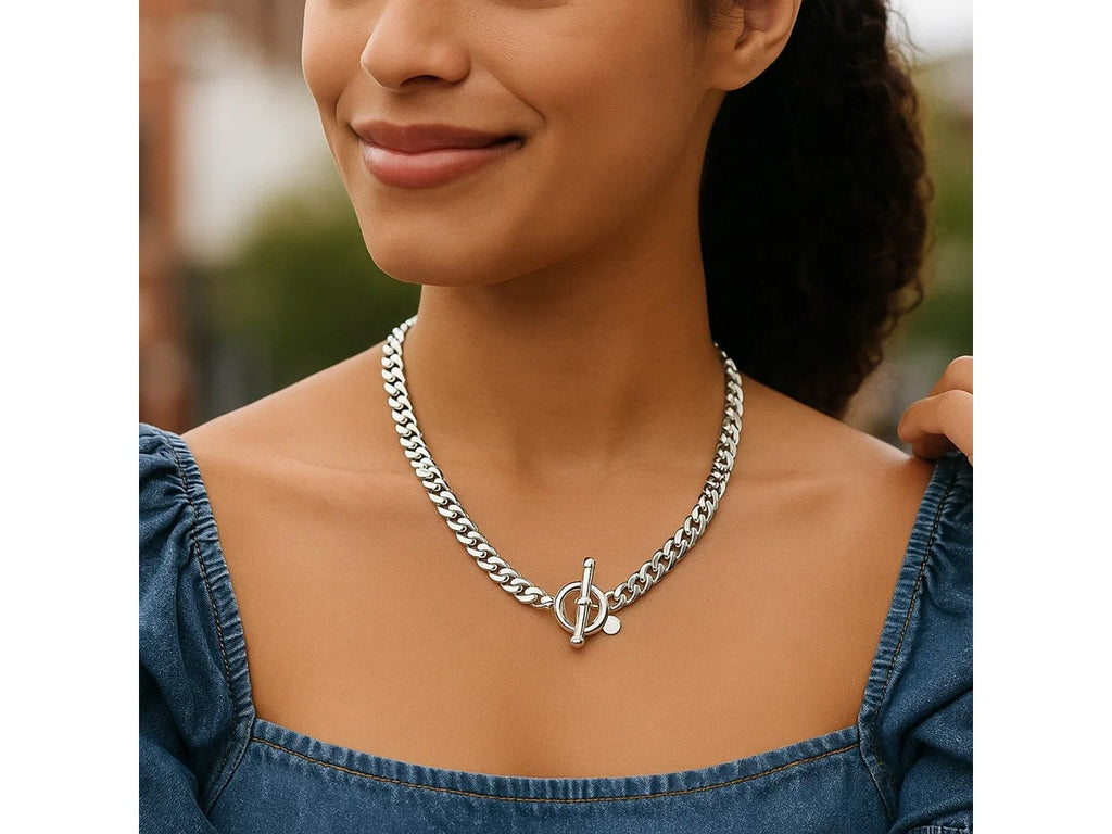 Wide Link Toggle Chain Necklace in Sterling Silver