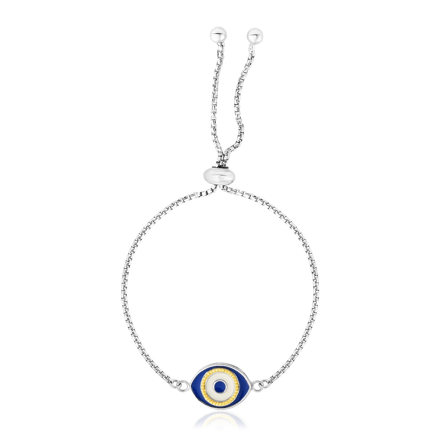 Evil Eye Adjustable Enamel Friendship Bracelet in Sterling Silver