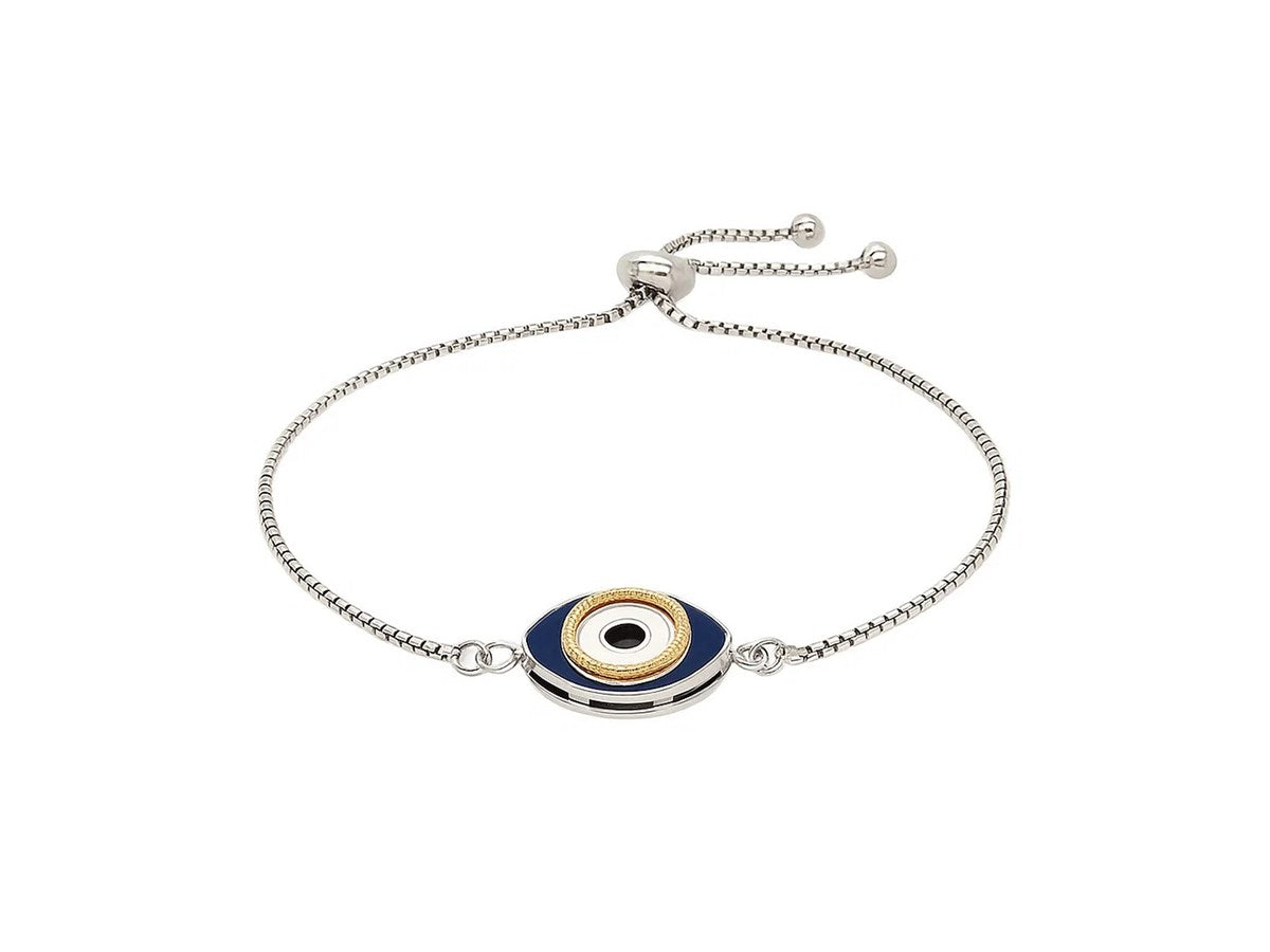 Evil Eye Adjustable Enamel Friendship Bracelet in Sterling Silver