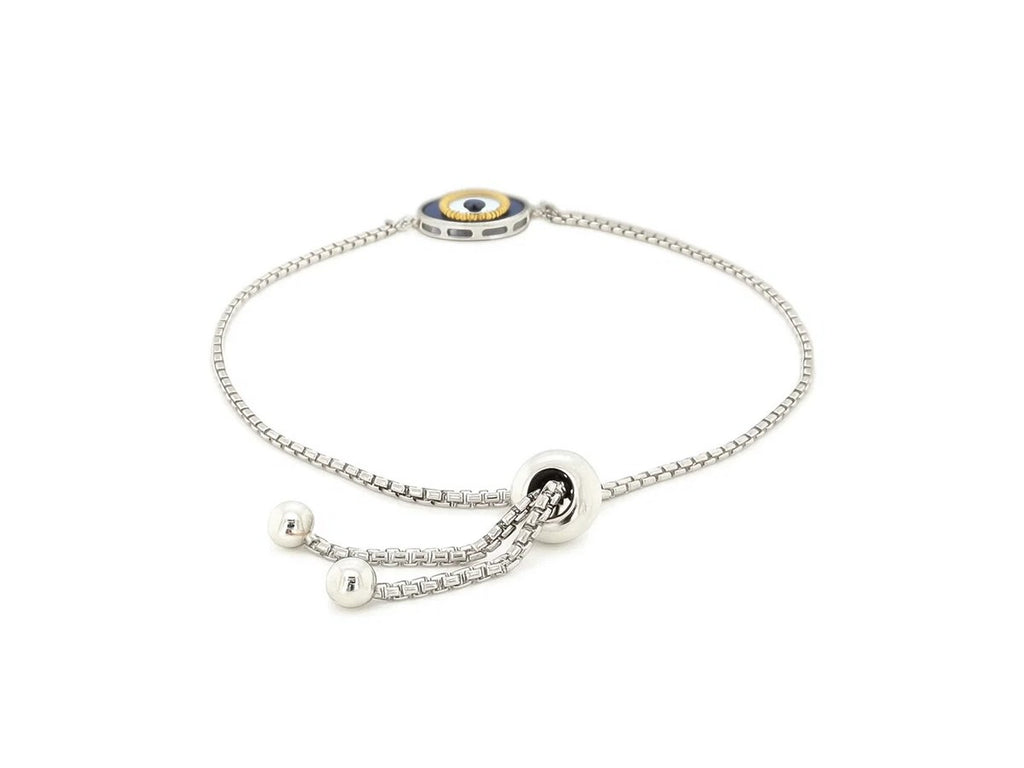 Evil Eye Adjustable Enamel Friendship Bracelet in Sterling Silver
