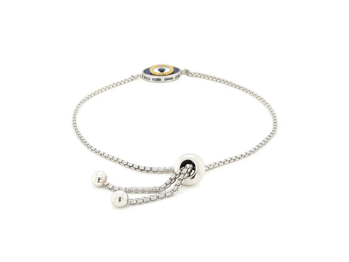 Evil Eye Adjustable Enamel Friendship Bracelet in Sterling Silver
