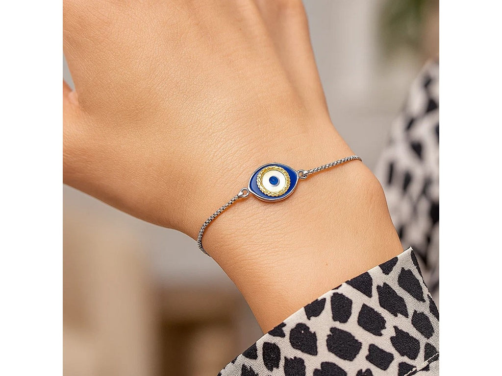 Evil Eye Adjustable Enamel Friendship Bracelet in Sterling Silver