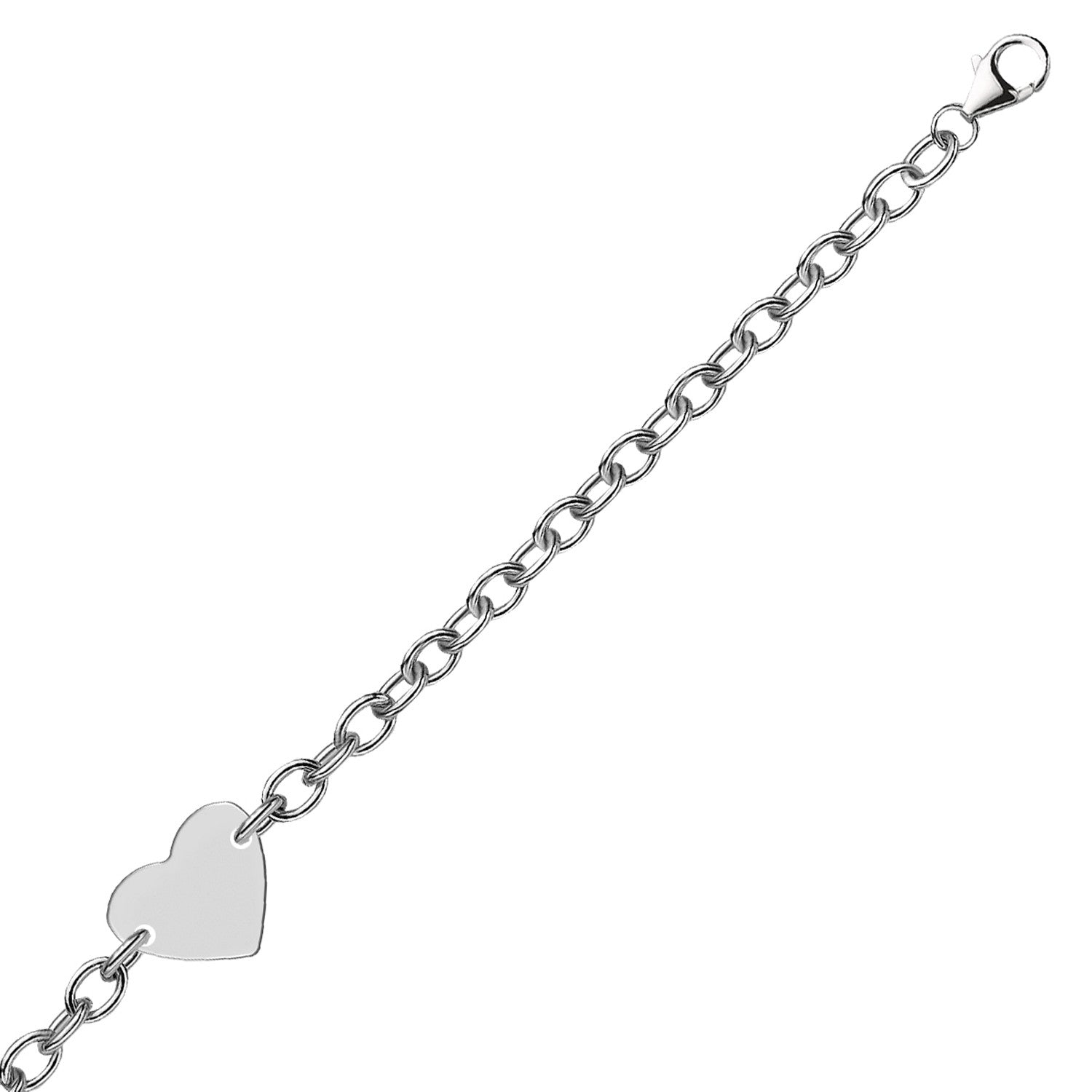Rhodium Plated Heart Station Chain Bracelet in Sterling Silver