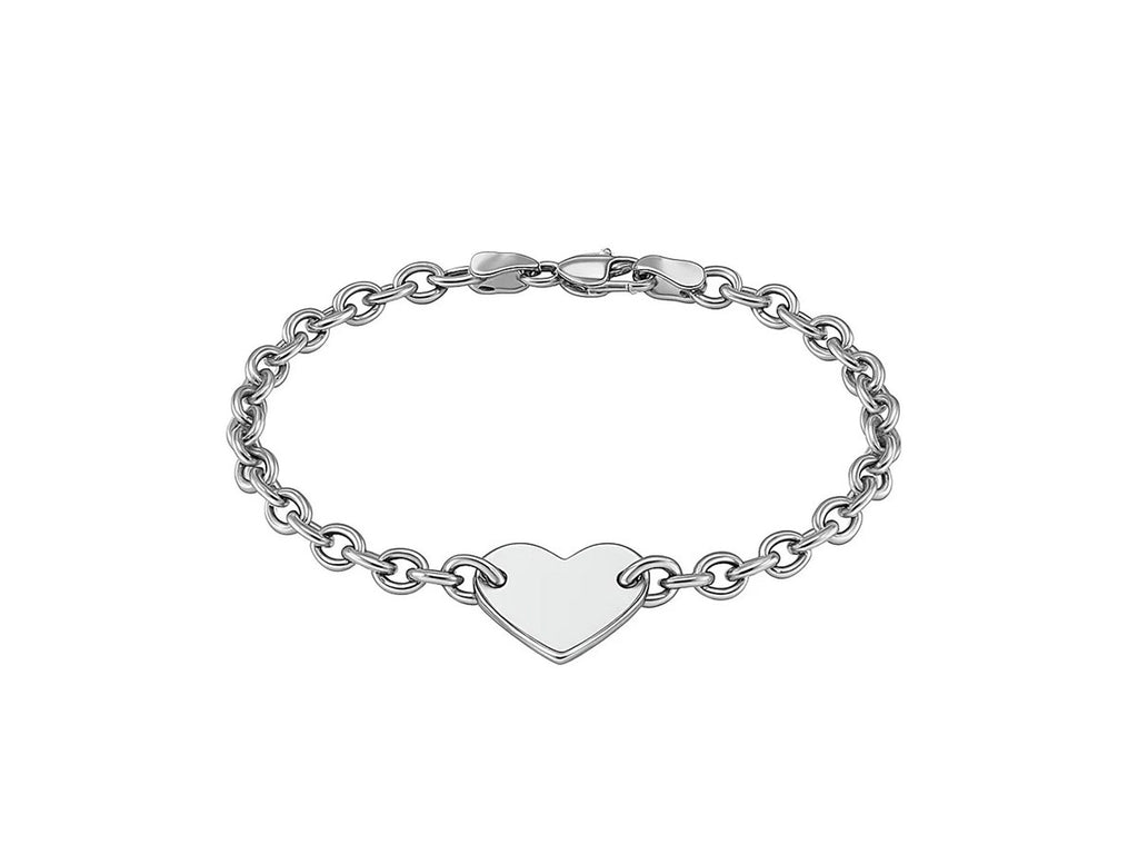 Rhodium Plated Heart Station Chain Bracelet in Sterling Silver