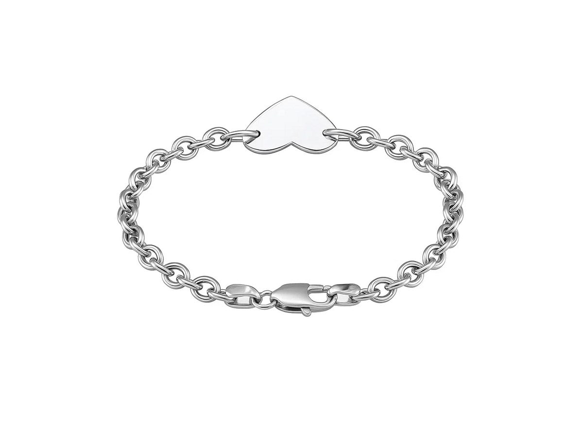 Rhodium Plated Heart Station Chain Bracelet in Sterling Silver