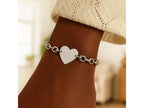 Rhodium Plated Heart Station Chain Bracelet in Sterling Silver