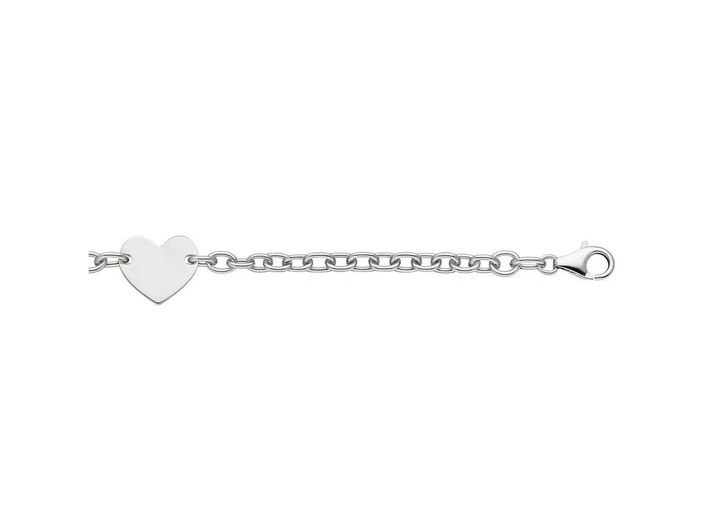Rhodium Plated Heart Station Chain Bracelet in Sterling Silver