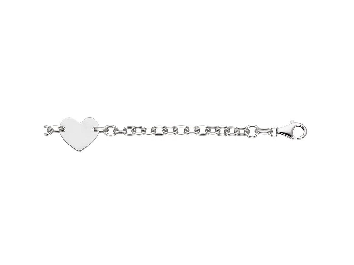 Rhodium Plated Heart Station Chain Bracelet in Sterling Silver