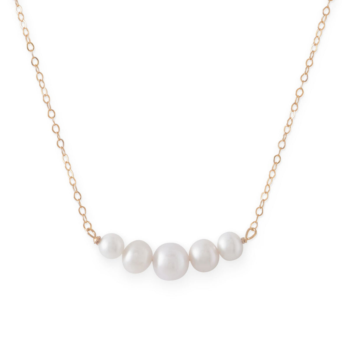 14 Karat Gold Necklace with 5 Cultured Freshwater Pearls