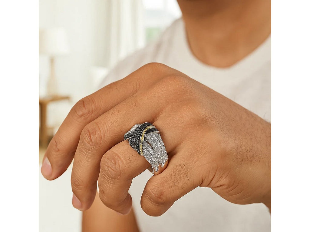 Black Diamond Popcorn Band Ring Two-Tone
