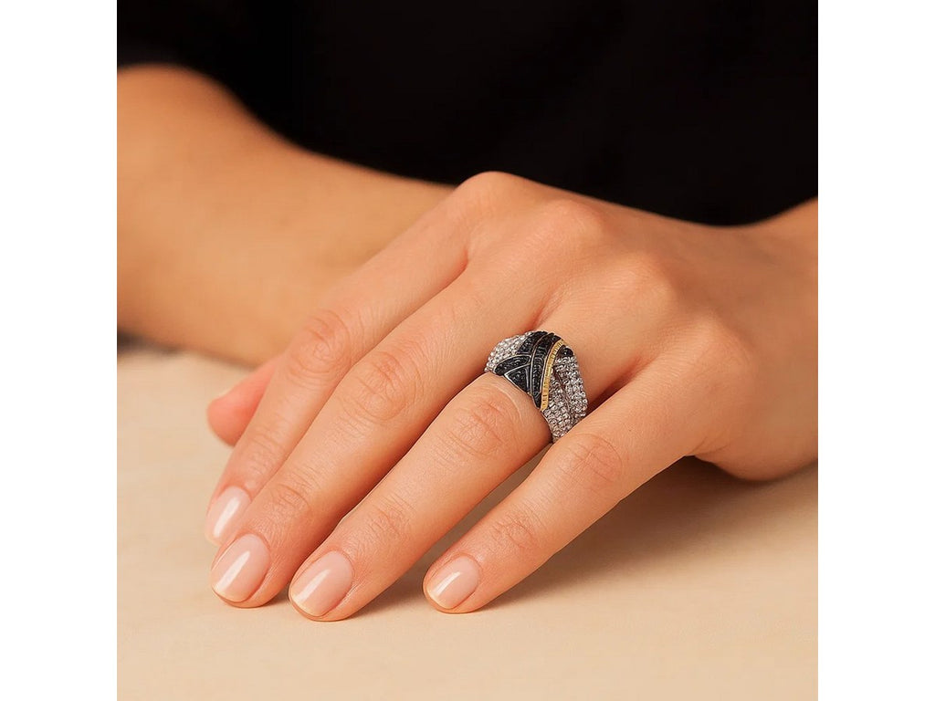 Black Diamond Popcorn Band Ring Two-Tone