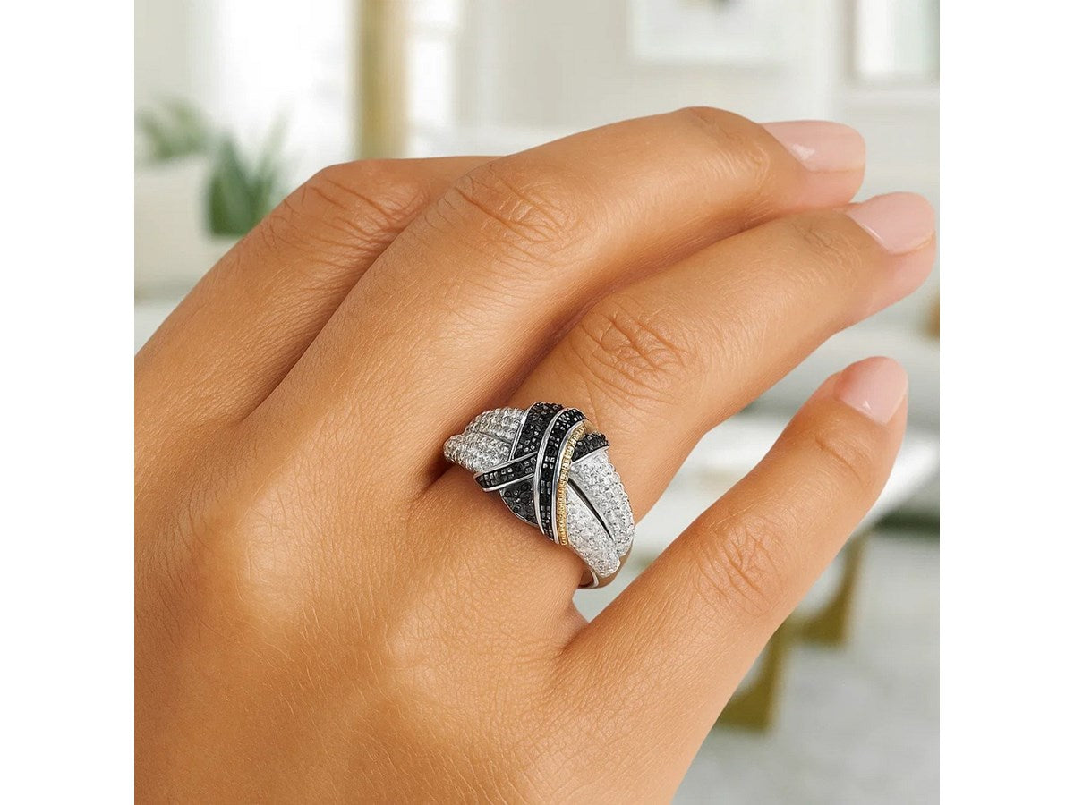 Black Diamond Popcorn Band Ring Two-Tone