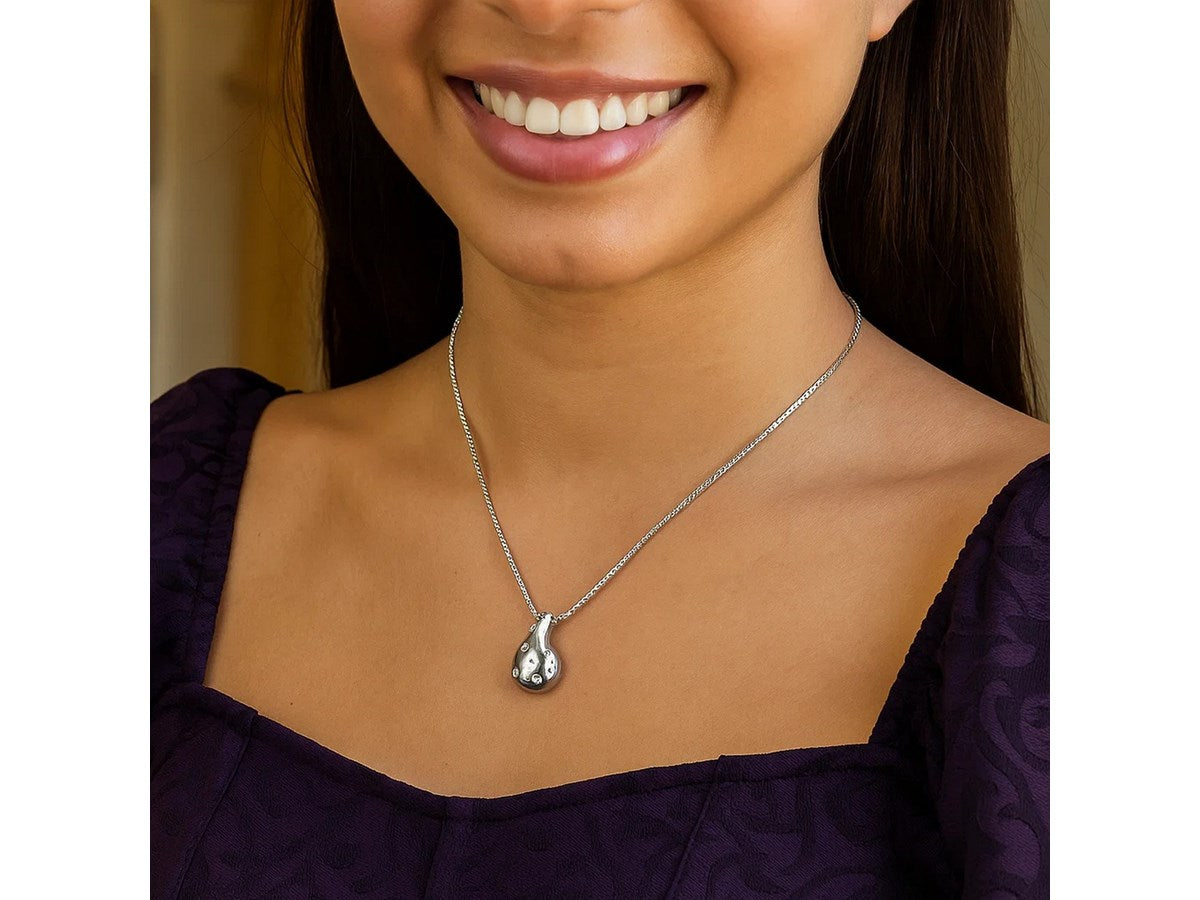 Puffed Raindrop CZ Pendant Necklace in Sterling Silver