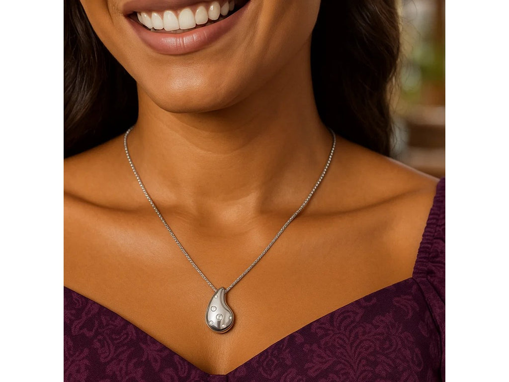 Puffed Raindrop CZ Pendant Necklace in Sterling Silver