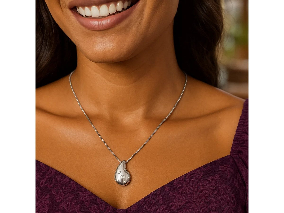 Puffed Raindrop CZ Pendant Necklace in Sterling Silver