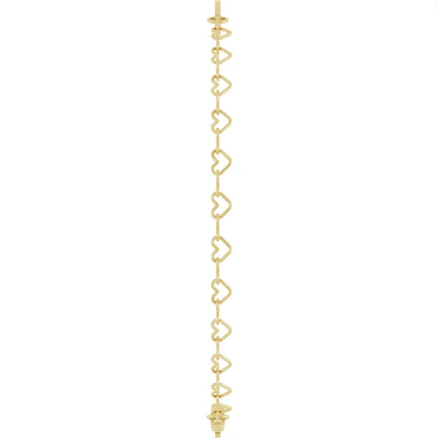 14KT Yellow Gold Heart Link Hoop Earrings Polished Lightweight Snap Back
