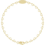 14KT Yellow Gold Heart Link Hoop Earrings Polished Lightweight Snap Back
