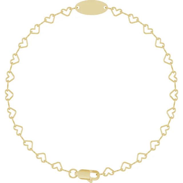14KT Yellow Gold Heart Link Hoop Earrings Polished Lightweight Snap Back